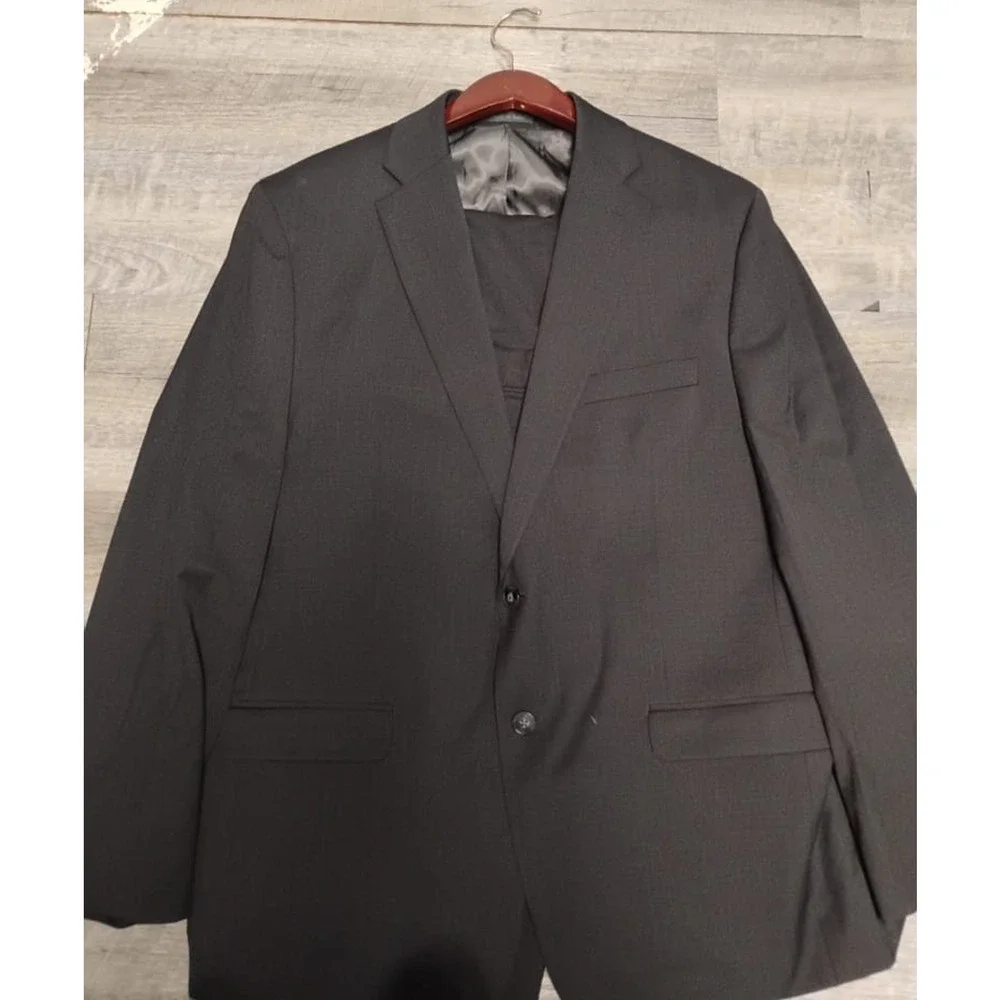 Calvin Klein 44R Gray Check wool Mens Blazer Suit Jacket Sport Coat pant 38x29